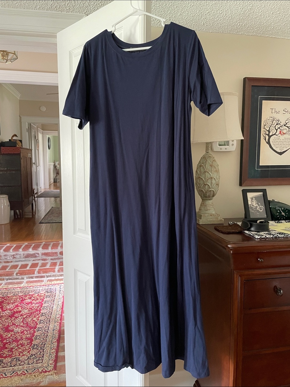 Navy Short-Sleeve Maxi Dress - Casual Comfort